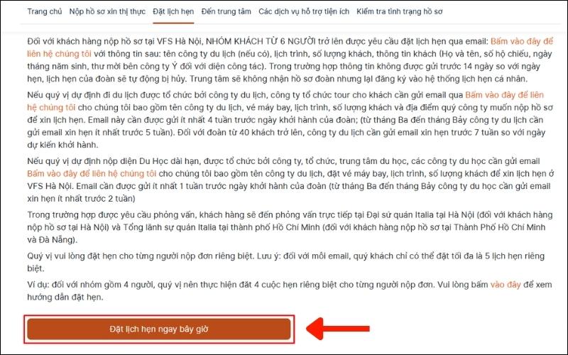 Bắt đầu lịch hẹn visa