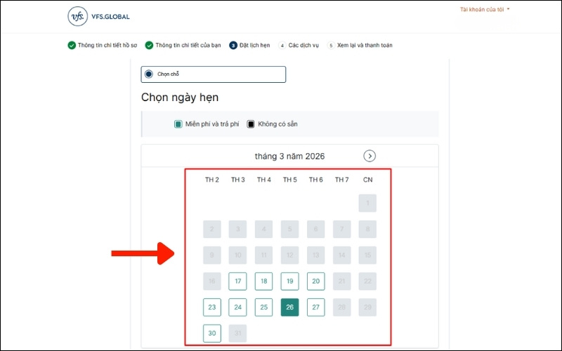 Chọn ngày đặt hẹn