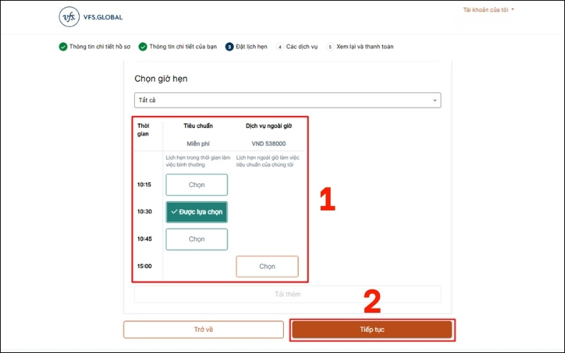 Chọn giờ hẹn visa công tác Ý