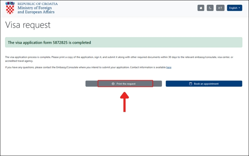In tờ khai visa Croatia