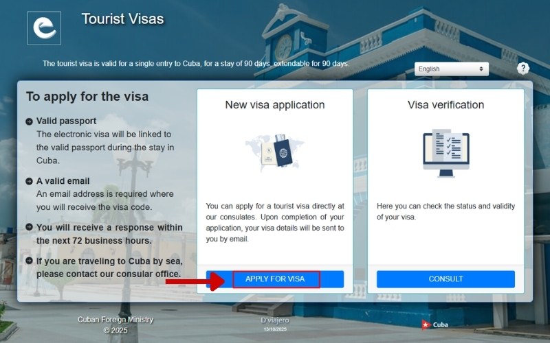 Truy cập web visa Cuba