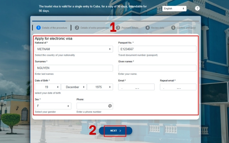 Điền thông tin visa Cuba