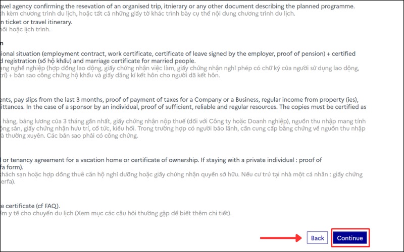 Tiếp tục điền tờ khai