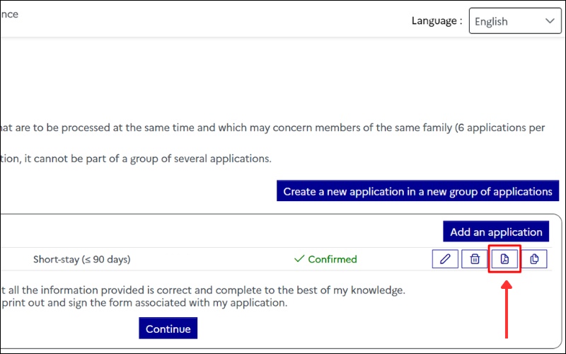 In đơn visa du lịch Pháp