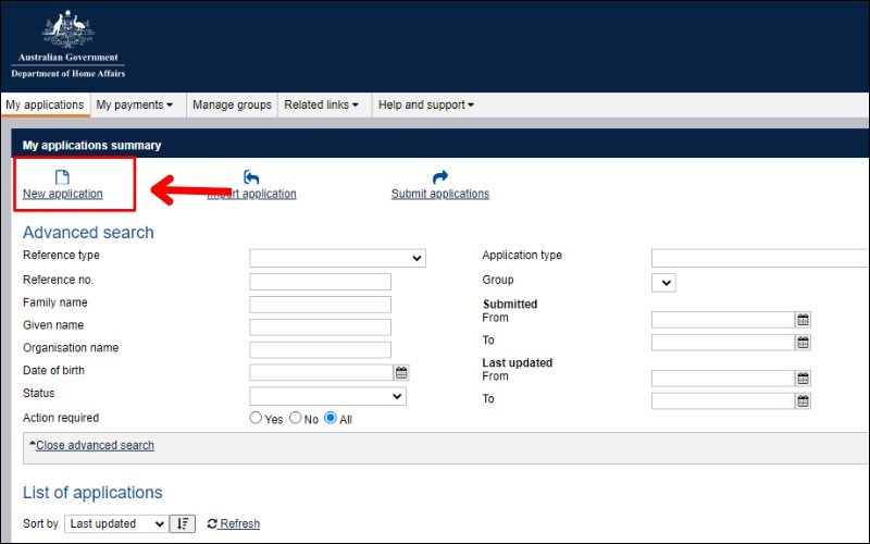 Chọn New Application