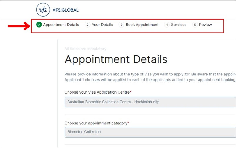 Điền thông tin visa du lịch Úc