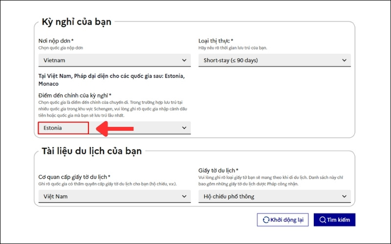 Điền tờ khai visa Estonia