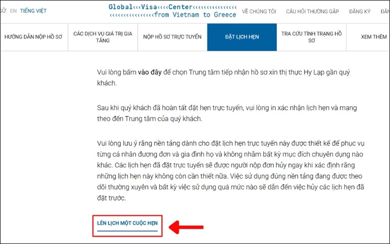 Lên lịch hẹn visa