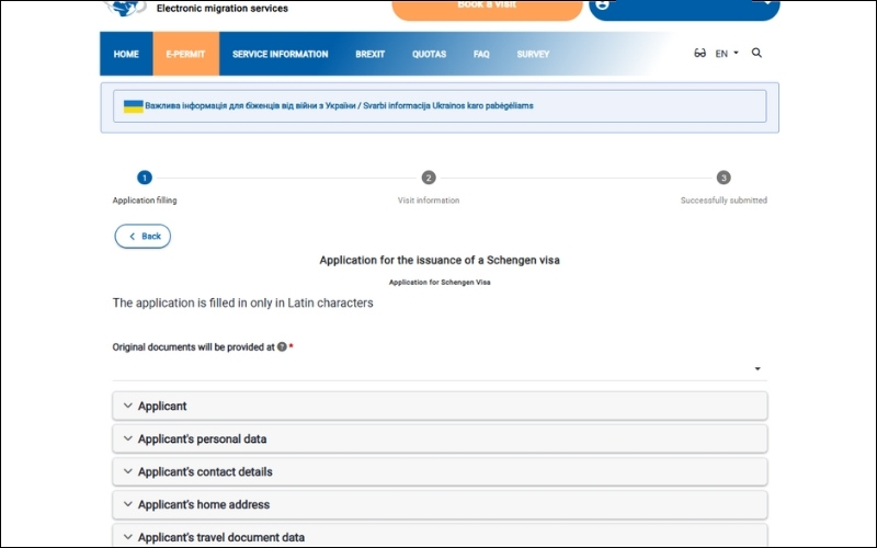 Bắt đầu điền đơn