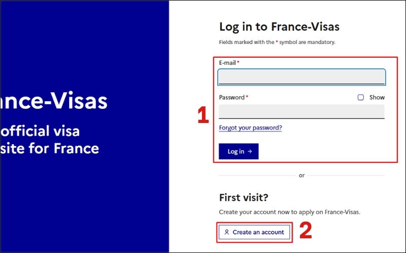 Đăng nhập visa Pháp
