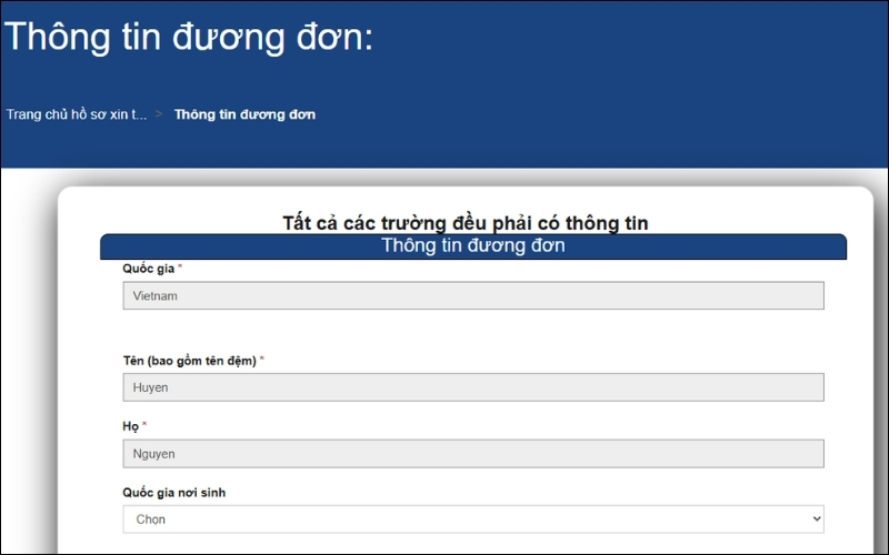 Điền thông tin visa thăm thân Mỹ