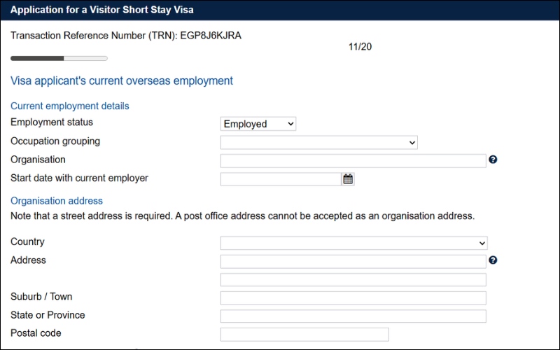 Công việc xin visa Úc online