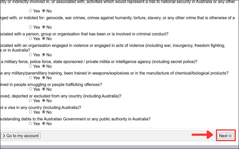 Trả lời và chọn Next