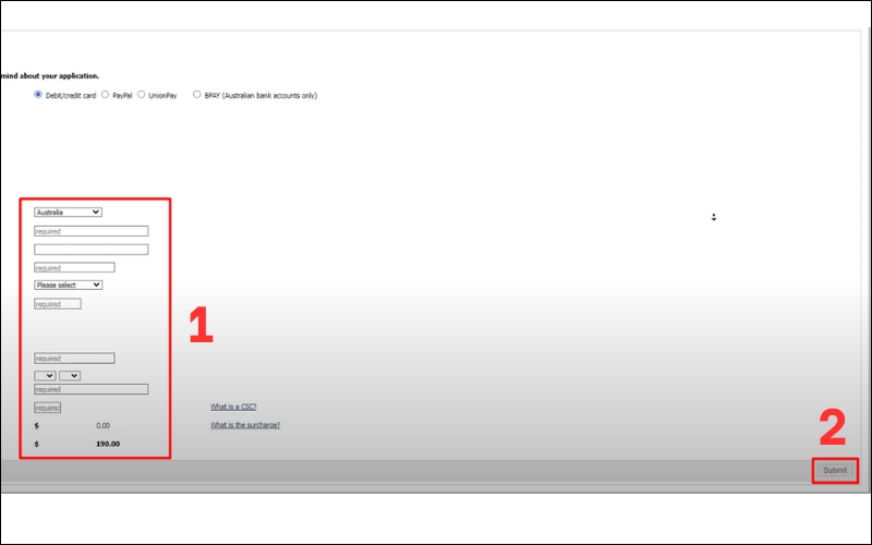 Thanh toán phí xin visa Úc online