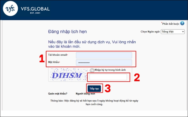 Đăng nhập đặt lịch hẹn visa Canada