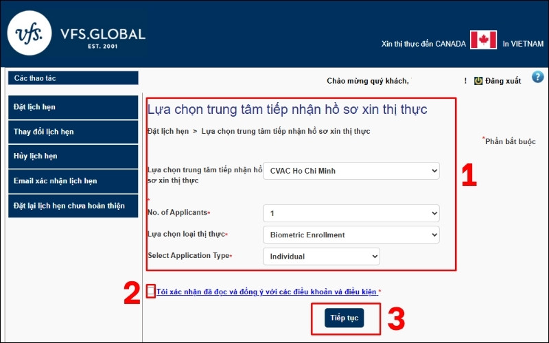 Thông tin đặt lịch hẹn visa Canada