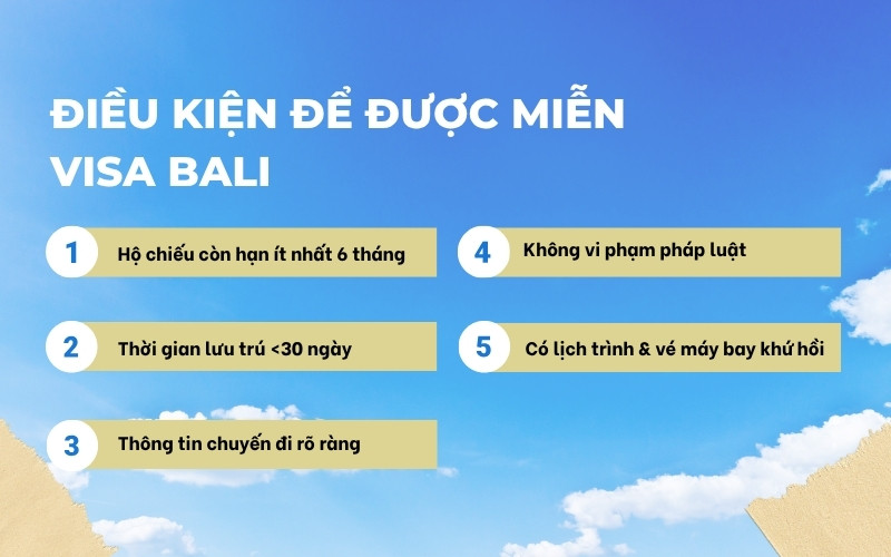 Điều kiện để được miễn visa Bali