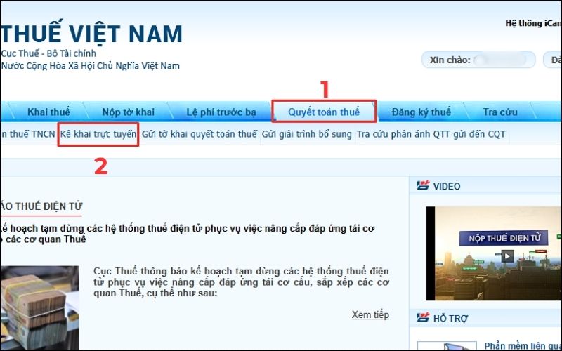 nhấn chọn Hỗ trợ quyết toán thuế TNCN