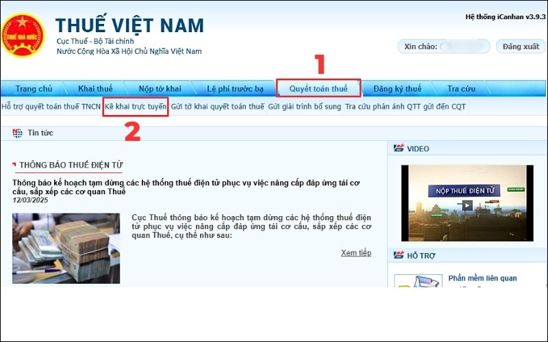 Chọn Quyết toán thuế