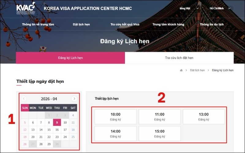 Đặt hẹn thủ tục xin visa Hàn Quốc