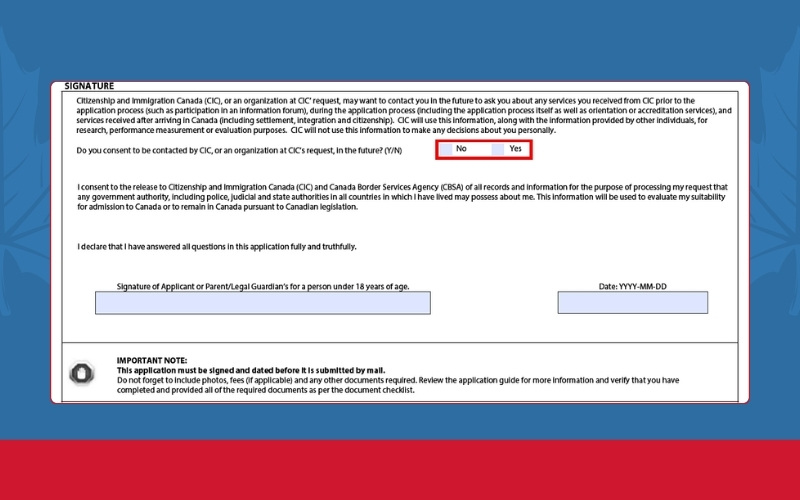 Chữ ký tờ khai xin visa Canada form IMM5257