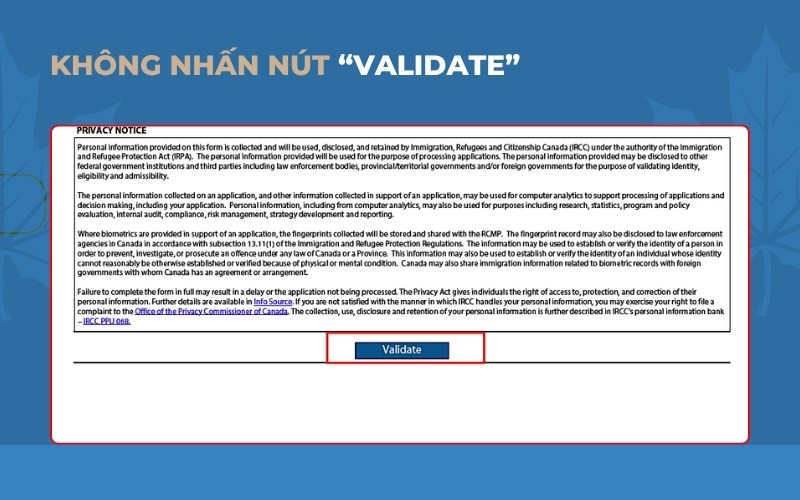 Không nhấn nút Validate