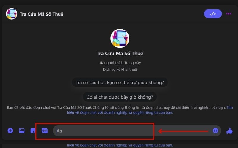 Tra cứu mã số thuế trên Messenger