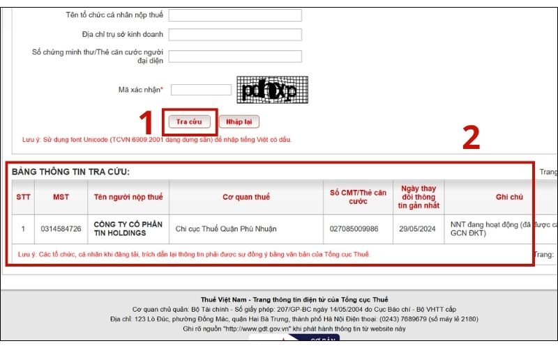 Tra cứu mã số thuế doanh nghiệp trên trang của Tổng cục thuế 