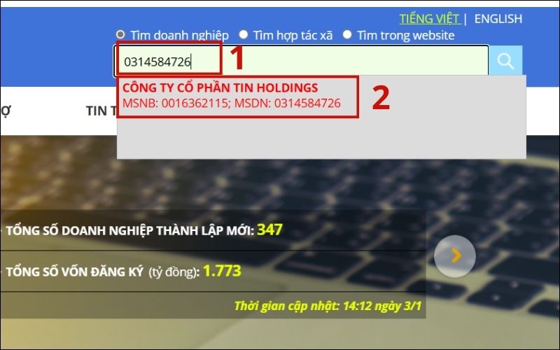 Tra cứu mã số thuế trên Cổng thông tin quốc gia về đăng ký doanh nghiệp