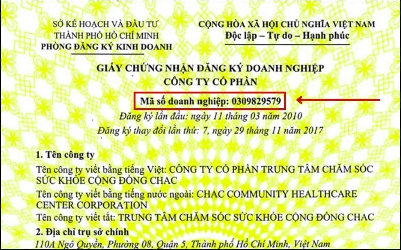 Tra cứu mã số thuế công ty trên giấy phép đăng ký doanh nghiệp
