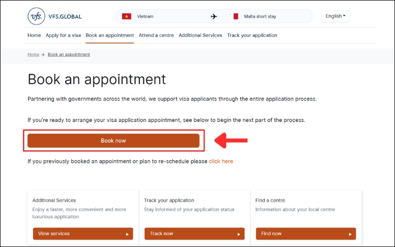 Chọn Book an appointment