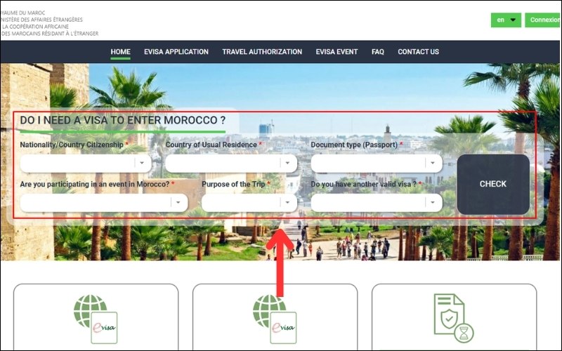 Truy cập web visa Maroc