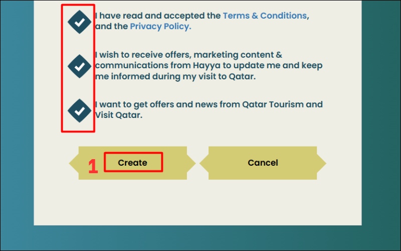 Tick chọn điều khoản