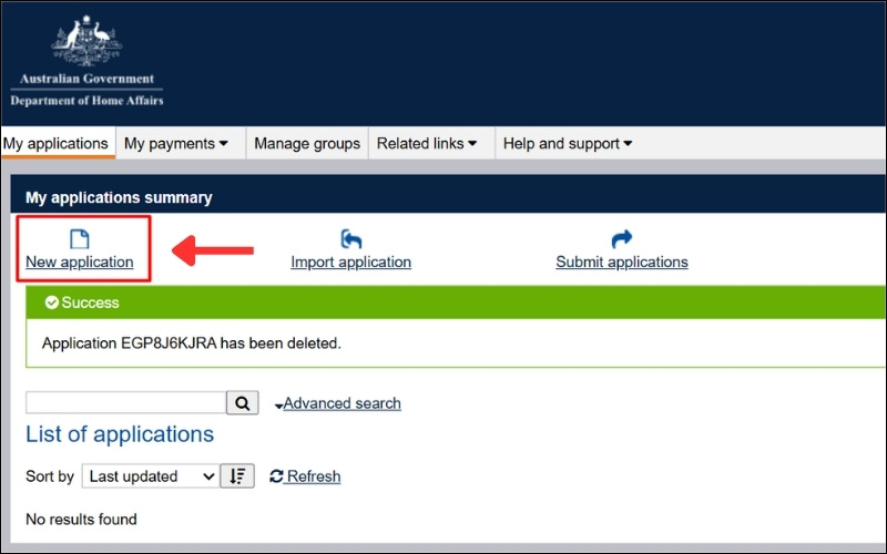 Chọn New Application