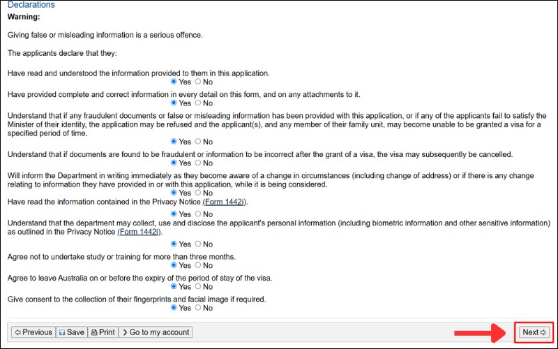 Chọn Yes/No về điều khoản
