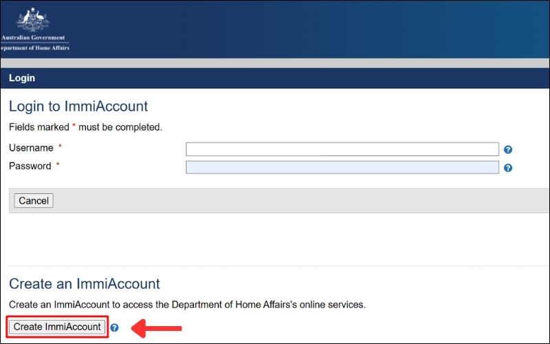 Tạo tài khoản xin visa