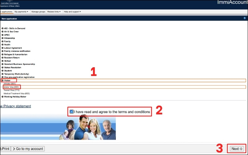Chọn Visitor visa 600