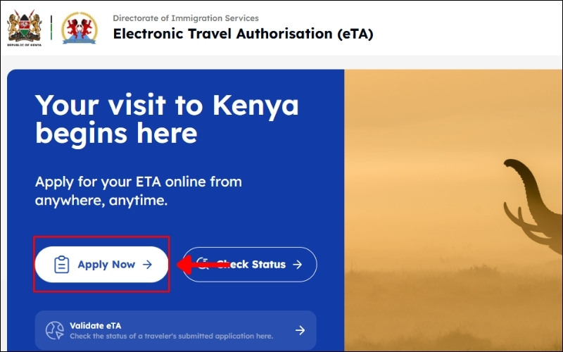 Truy cập web visa Kenya