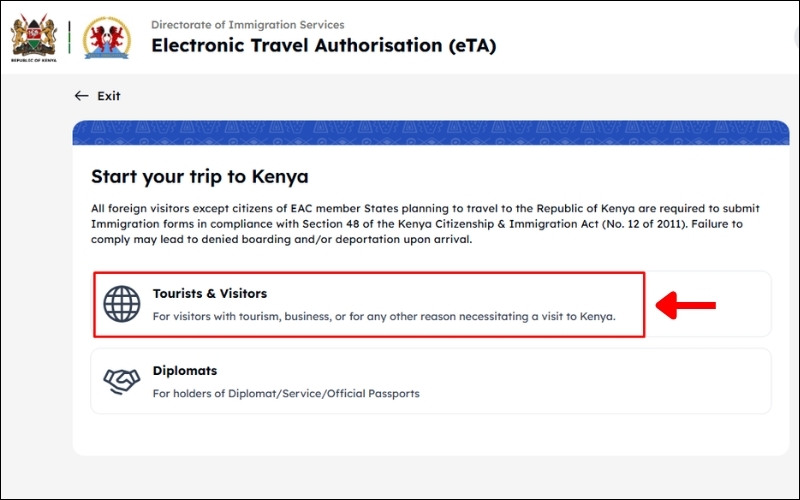 Chọn mục đích visa Kenya