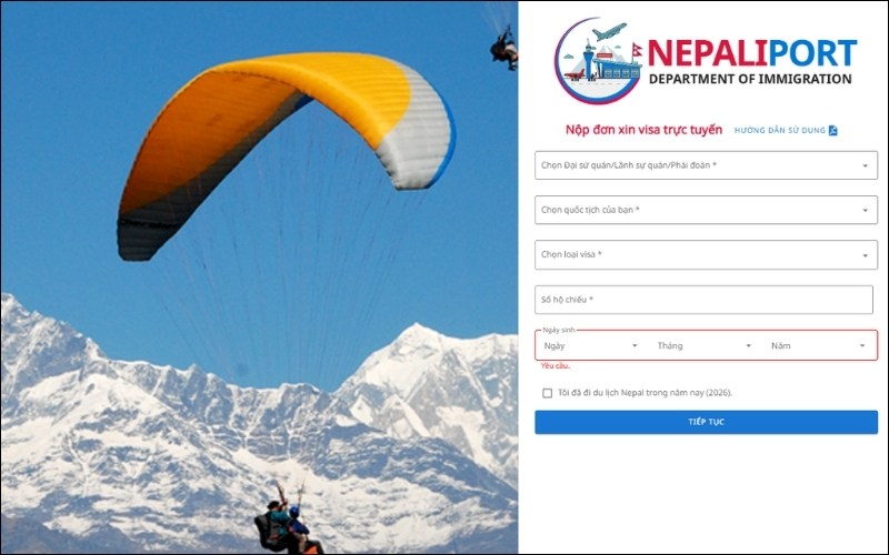 Truy cập vào website của Cục Xuất nhập cảnh Nepal