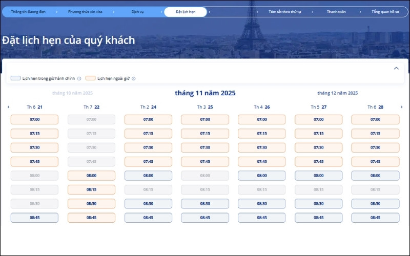Chọn ngày giờ visa New Caledonia