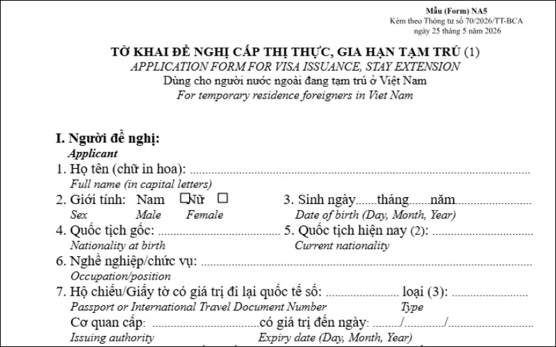 Nội dung mẫu đơn gia hạn visa cho người nước ngoài