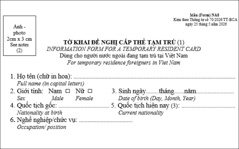 Thông tin cá nhân mẫu NA8