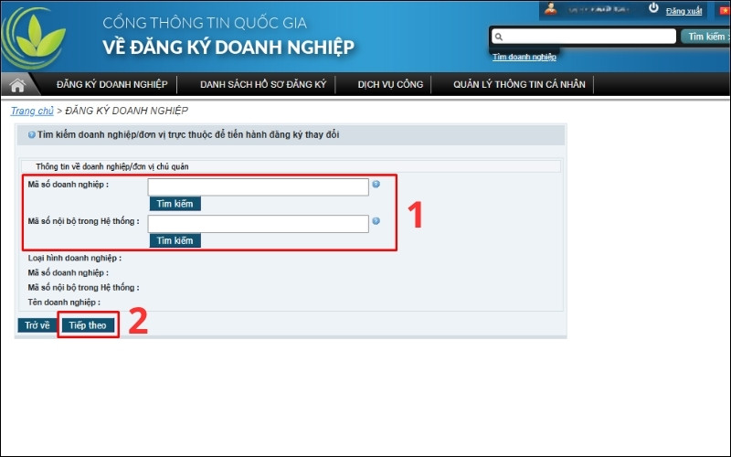 Nhập thông tin doanh nghiệp